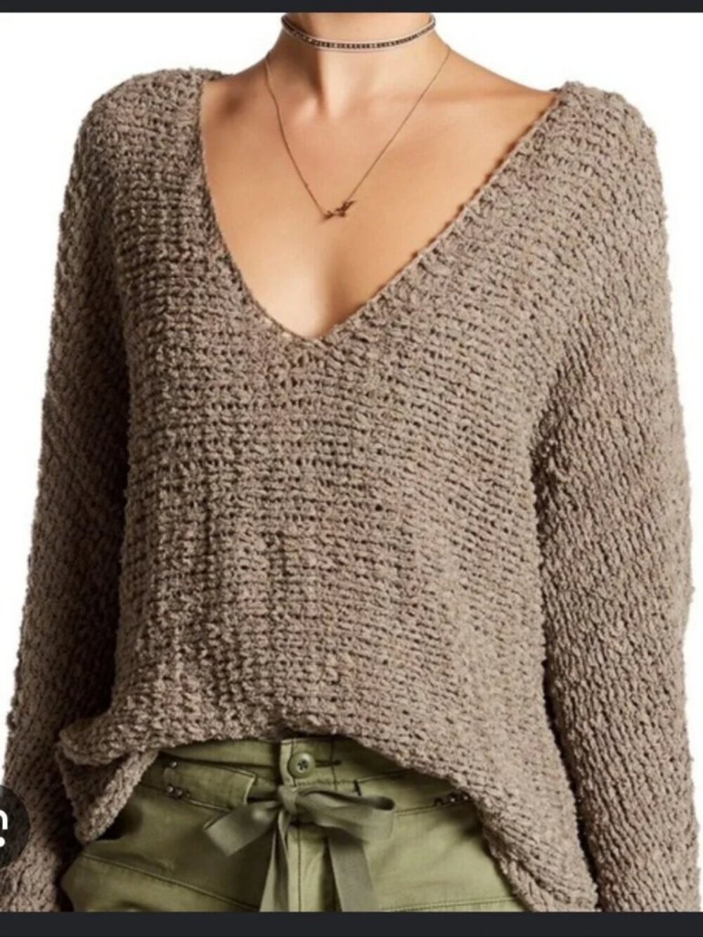 Free People Slubby Knit Slouchy V Neck Oversized Sweater Size XS